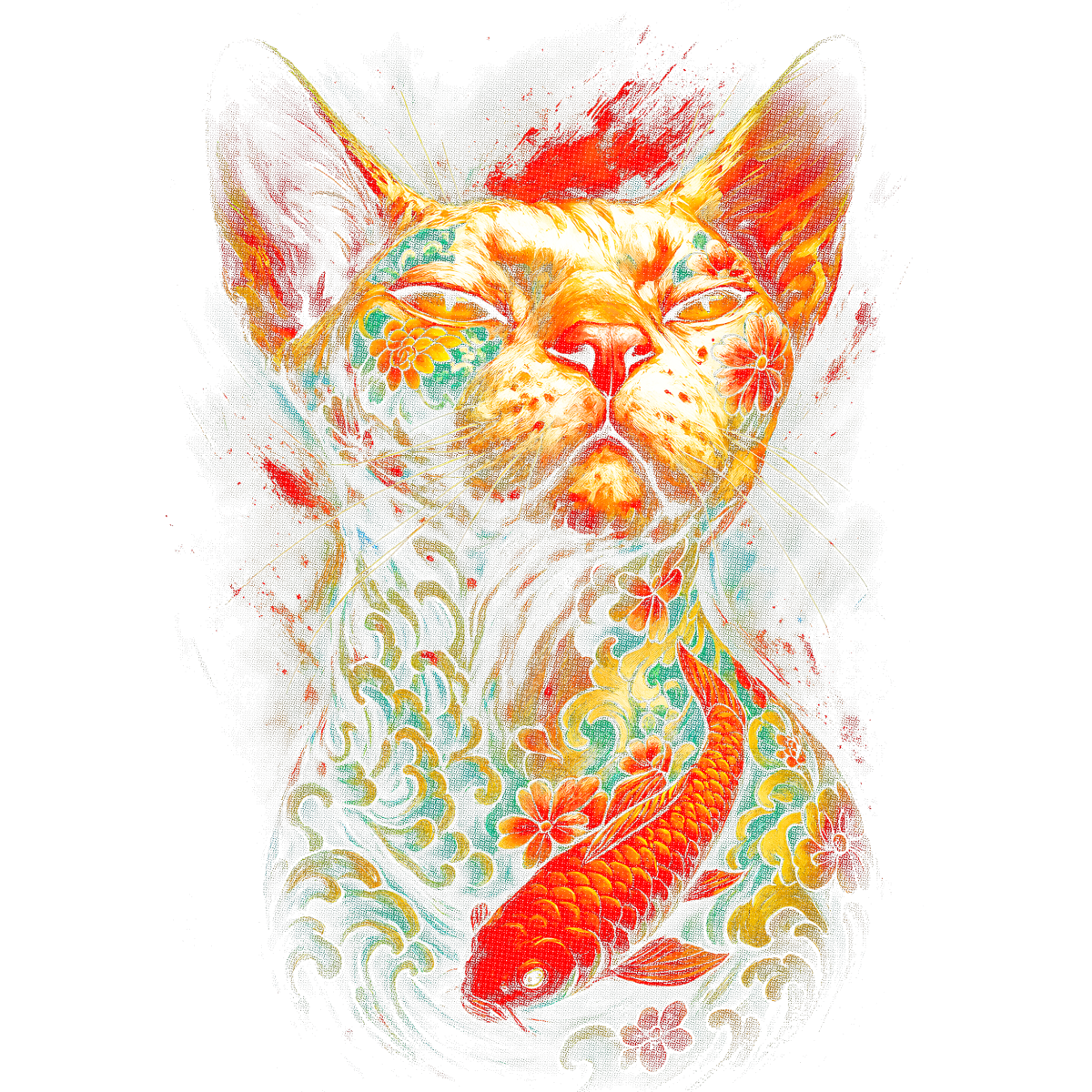 Japon Style Tattoo Cat