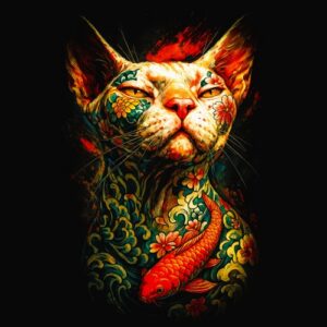 Japon Style Tattoo Cat