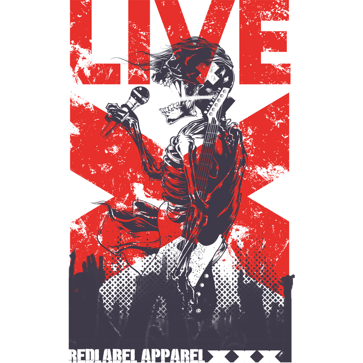Red Apparel Live Skull Rock