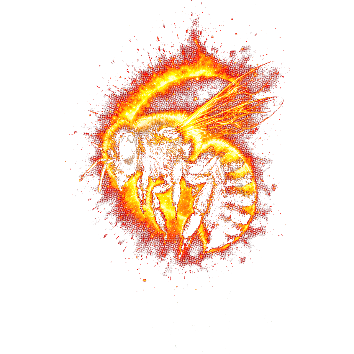 Abeille feu feuillage arrière plan blanc