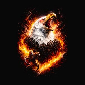 Aigle crête ouvert flammes ardentes