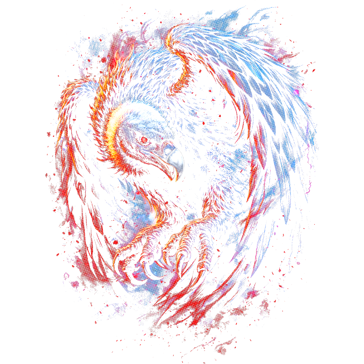 Aigle vibrant ailes déployées feu