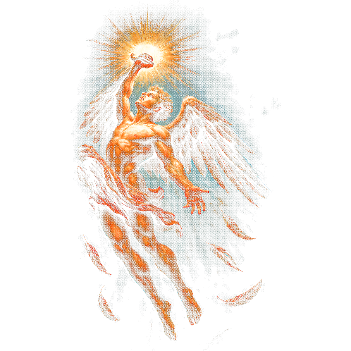 Ange ailé lumineux tenant flamme