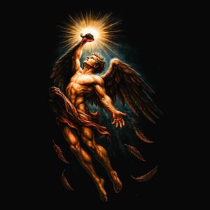 Ange ailé lumineux tenant flamme