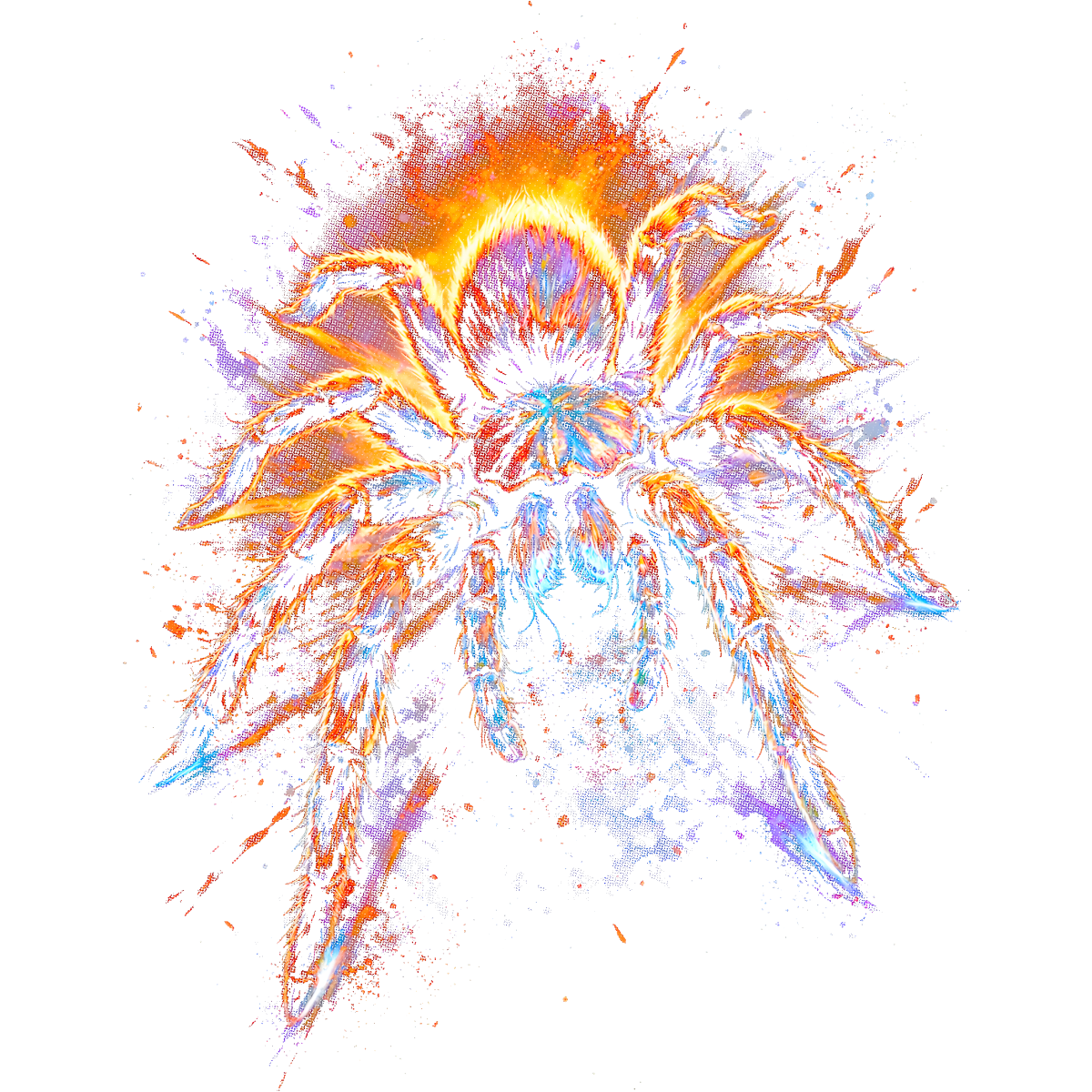 Araignée colorée éclaboussures orange bleu rouge