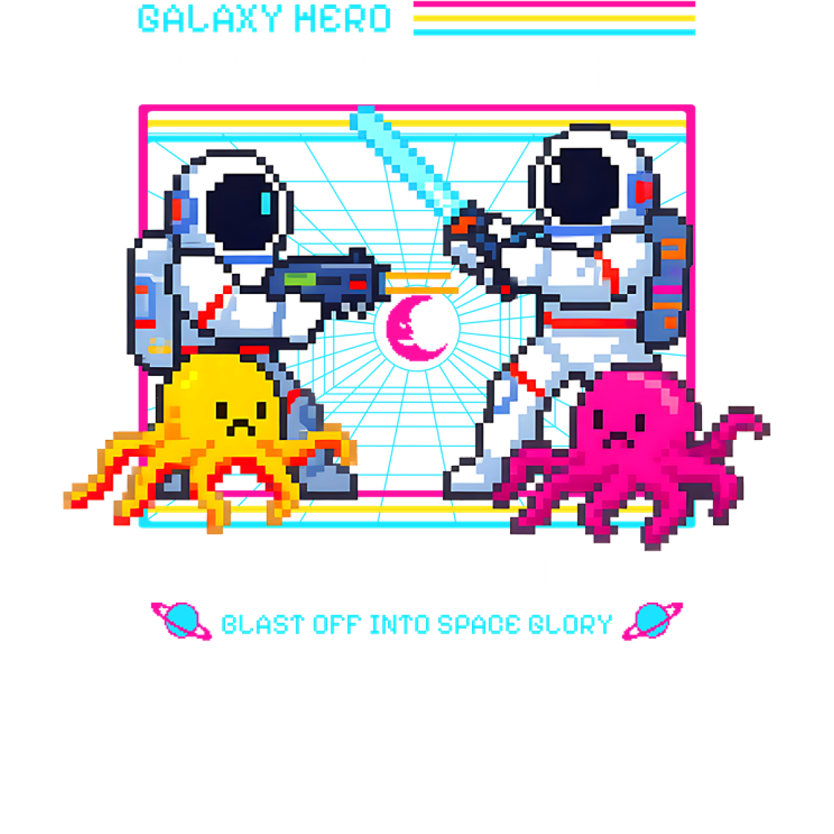 Astronautes pixel art avec pieuvres