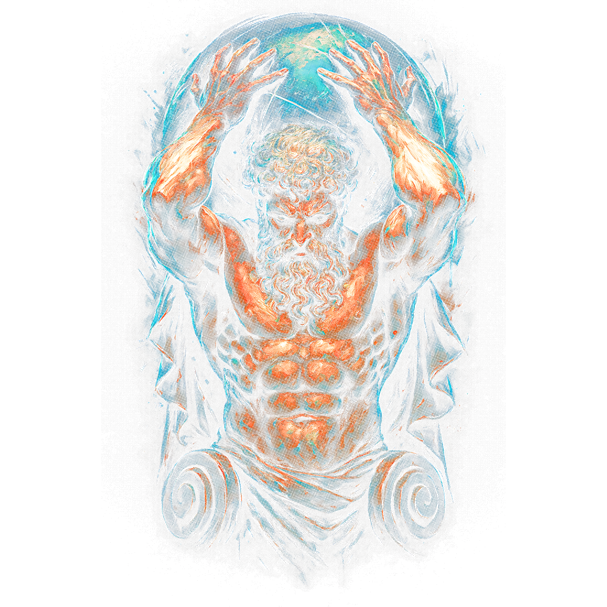 Atlas musclé portant globe céleste