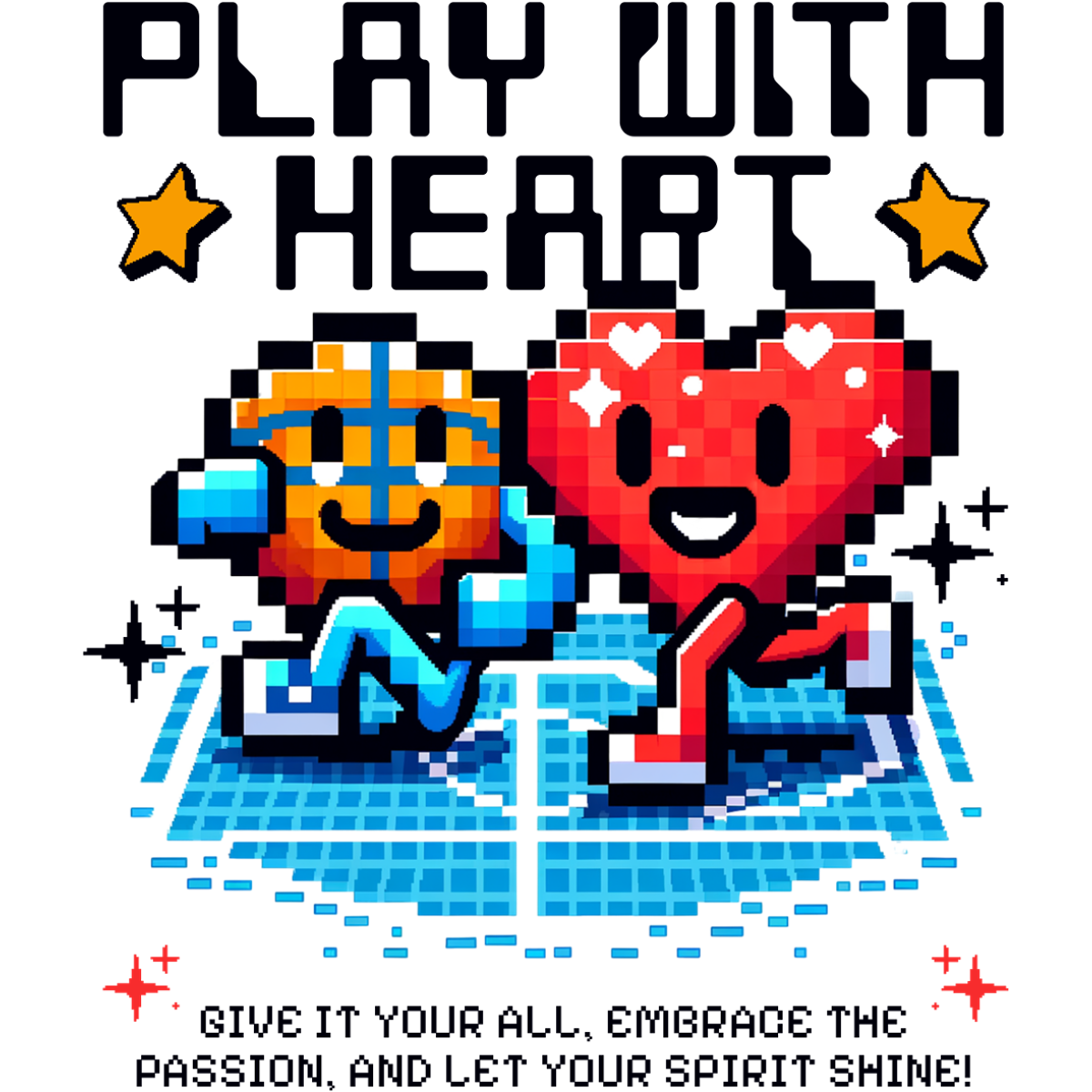 Basketball et cœur pixel art joyeux