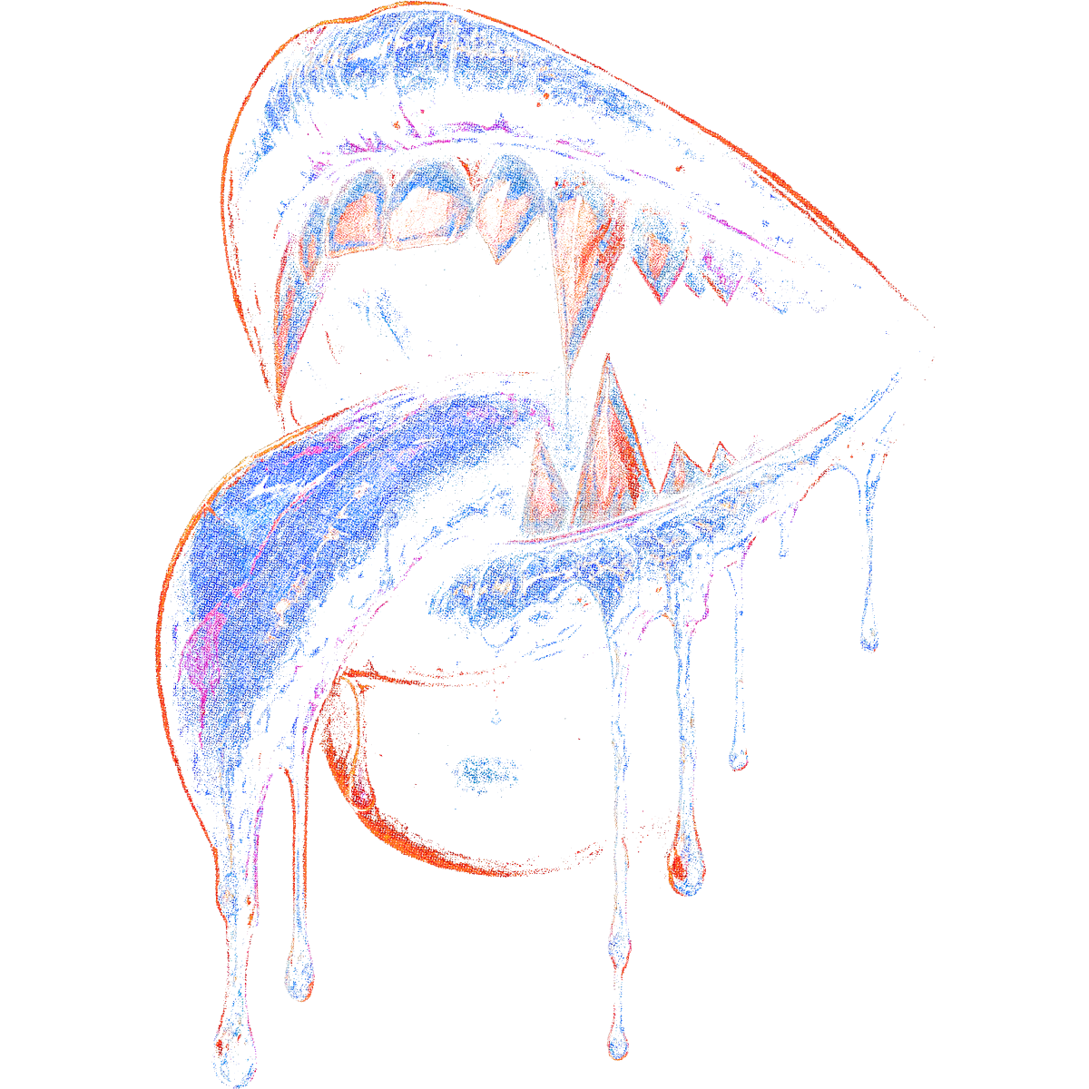 Bouche ouverte langue bleue dents acérées