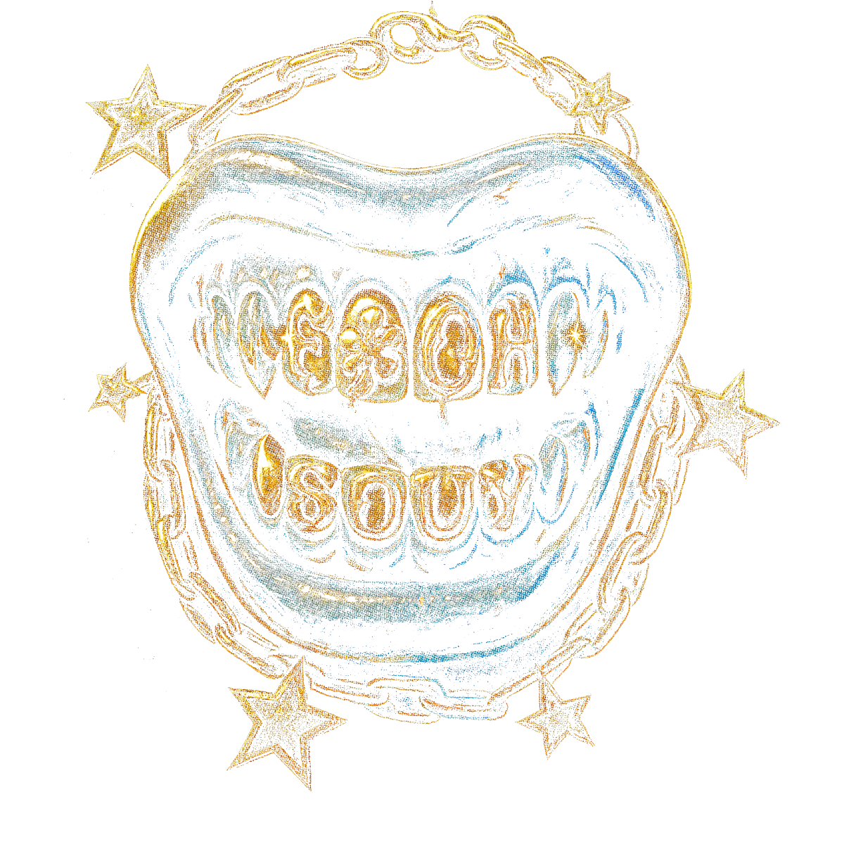 Bouche stylisée en or étoiles chaîne