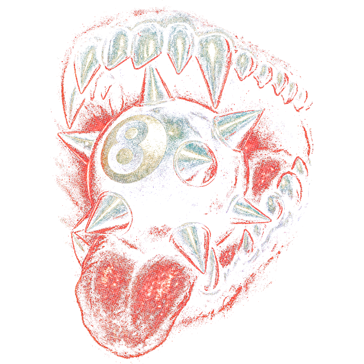 Boule numéro huit à clous dentition ouverte