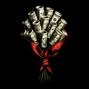 Bouquet de billets roulés rouges verts
