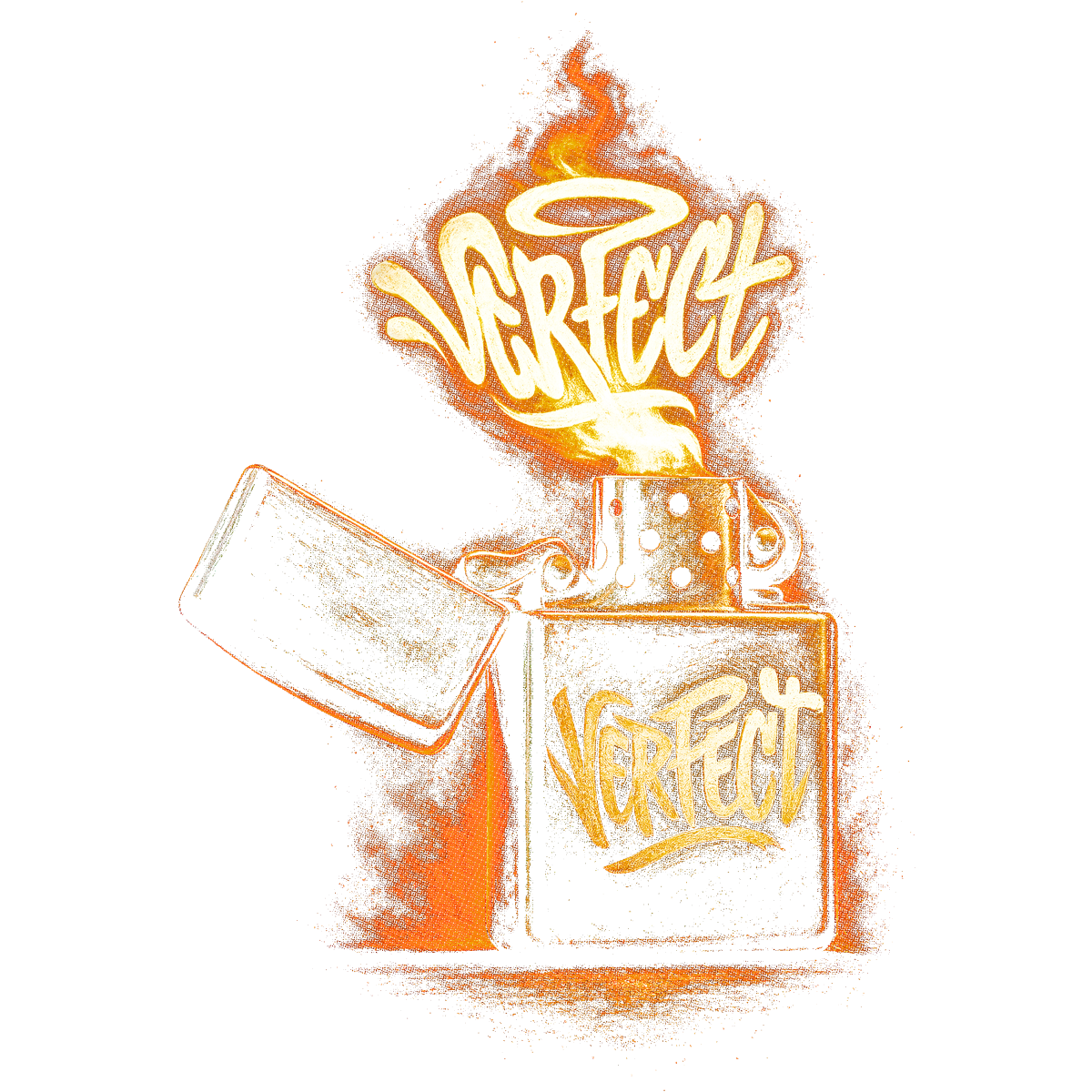Briquet allumé flamme texte stylisé