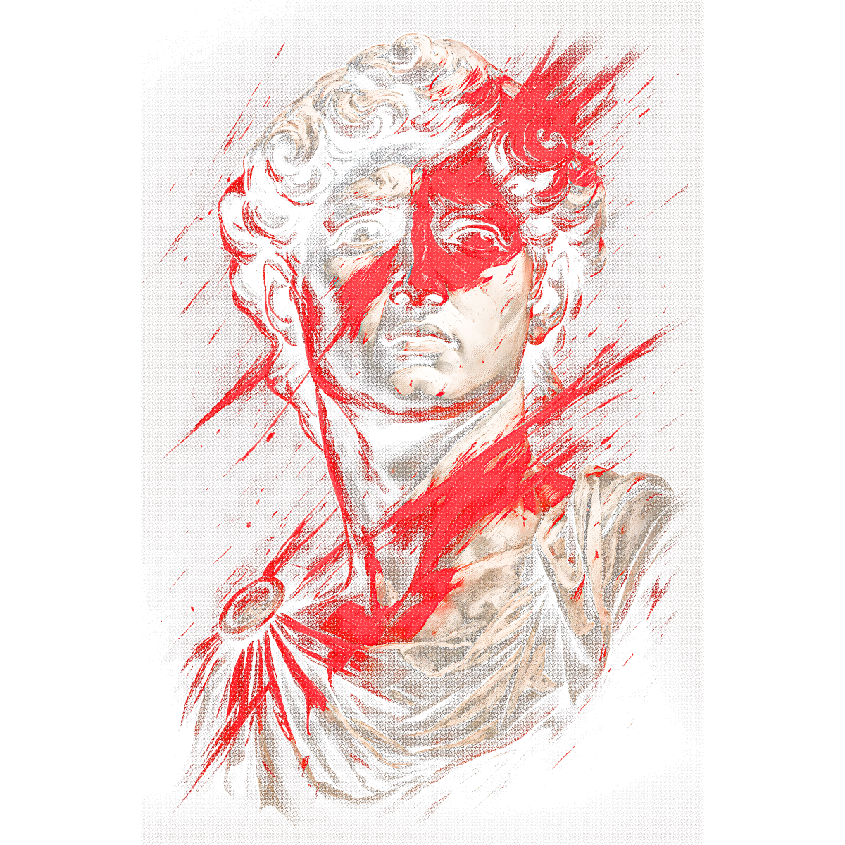 Buste antique éclaboussé de peinture rouge