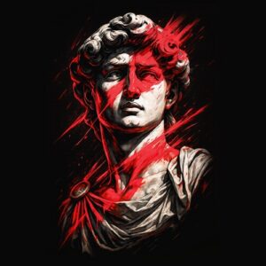 Buste antique éclaboussé de peinture rouge