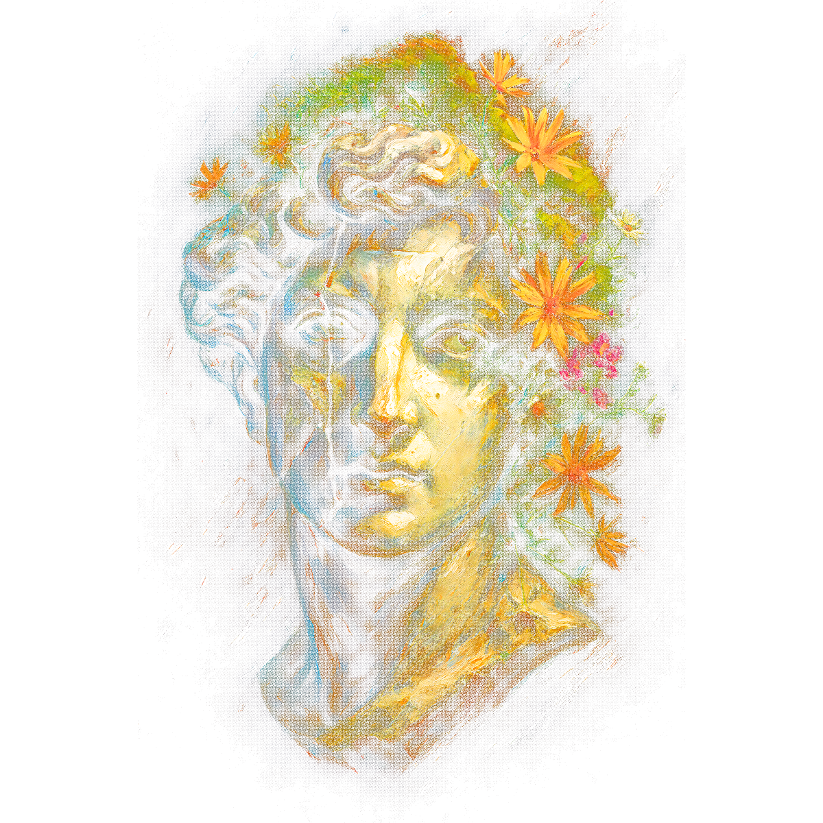 Buste classique orné de fleurs colorées