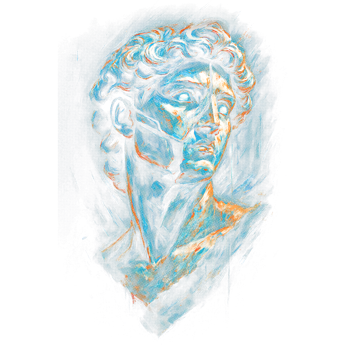 Buste statue homme effet aquarelle bleue