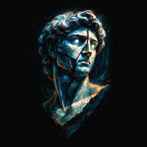 Buste statue homme effet aquarelle bleue