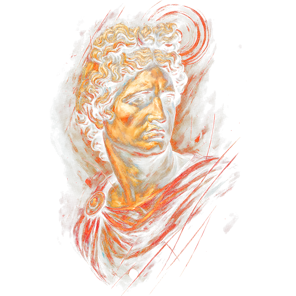 Bustes statue antique éclairage orange