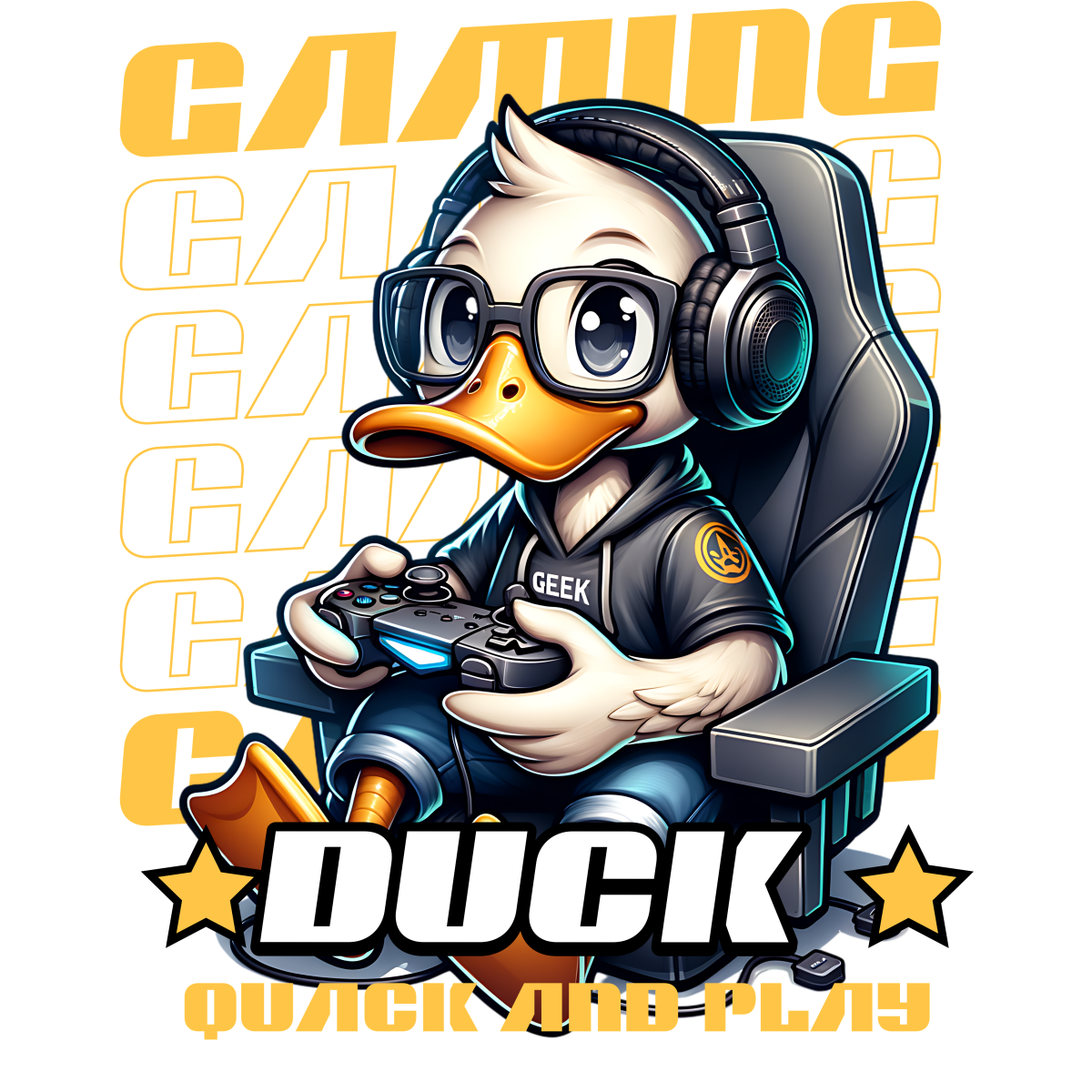 Canard joueur casque manette fauteuil gaming