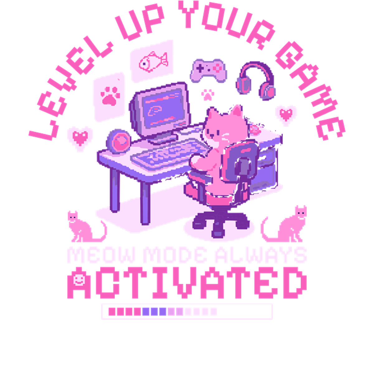 Chat joueur Level Up pixels roses