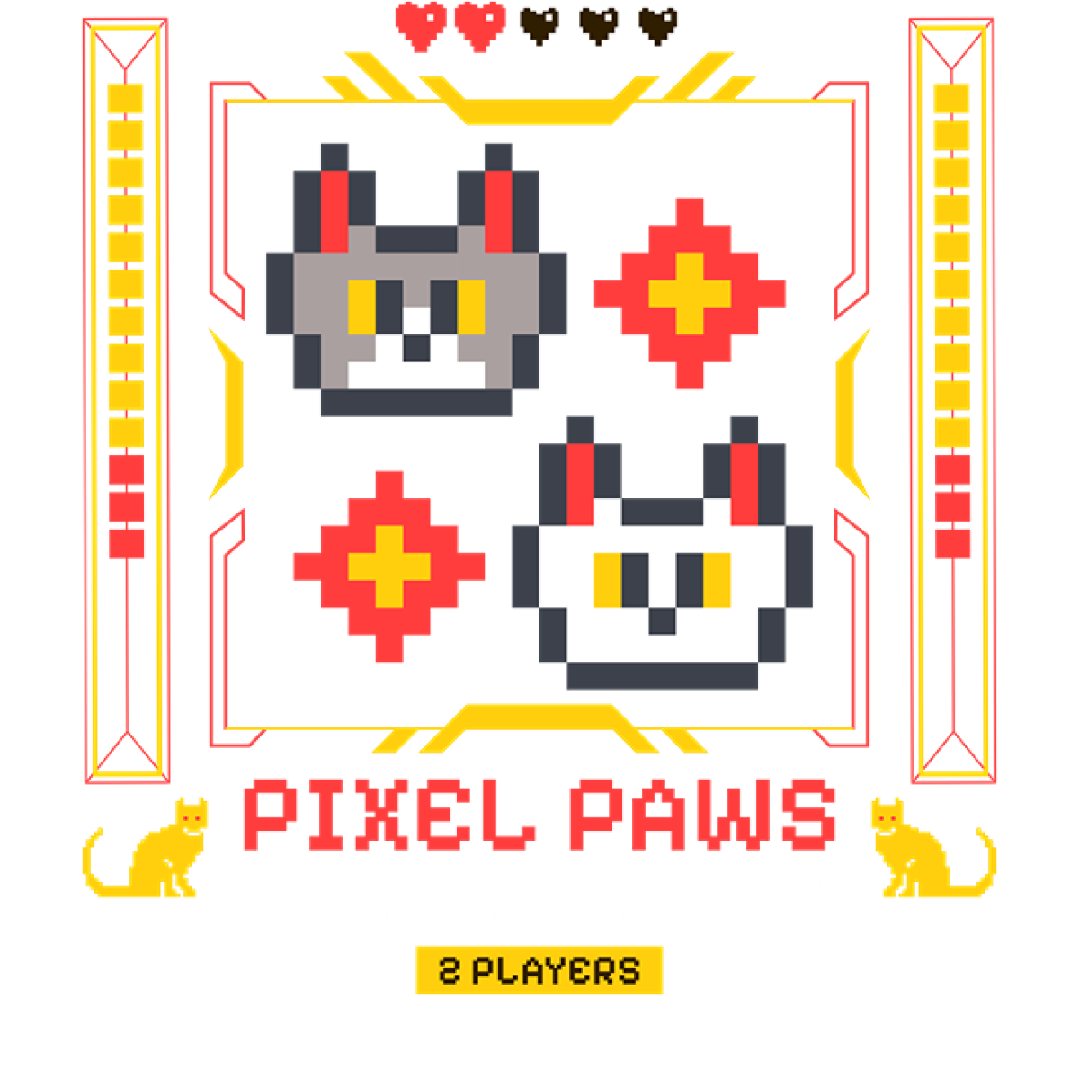 Chats pixel art rouges jaunes