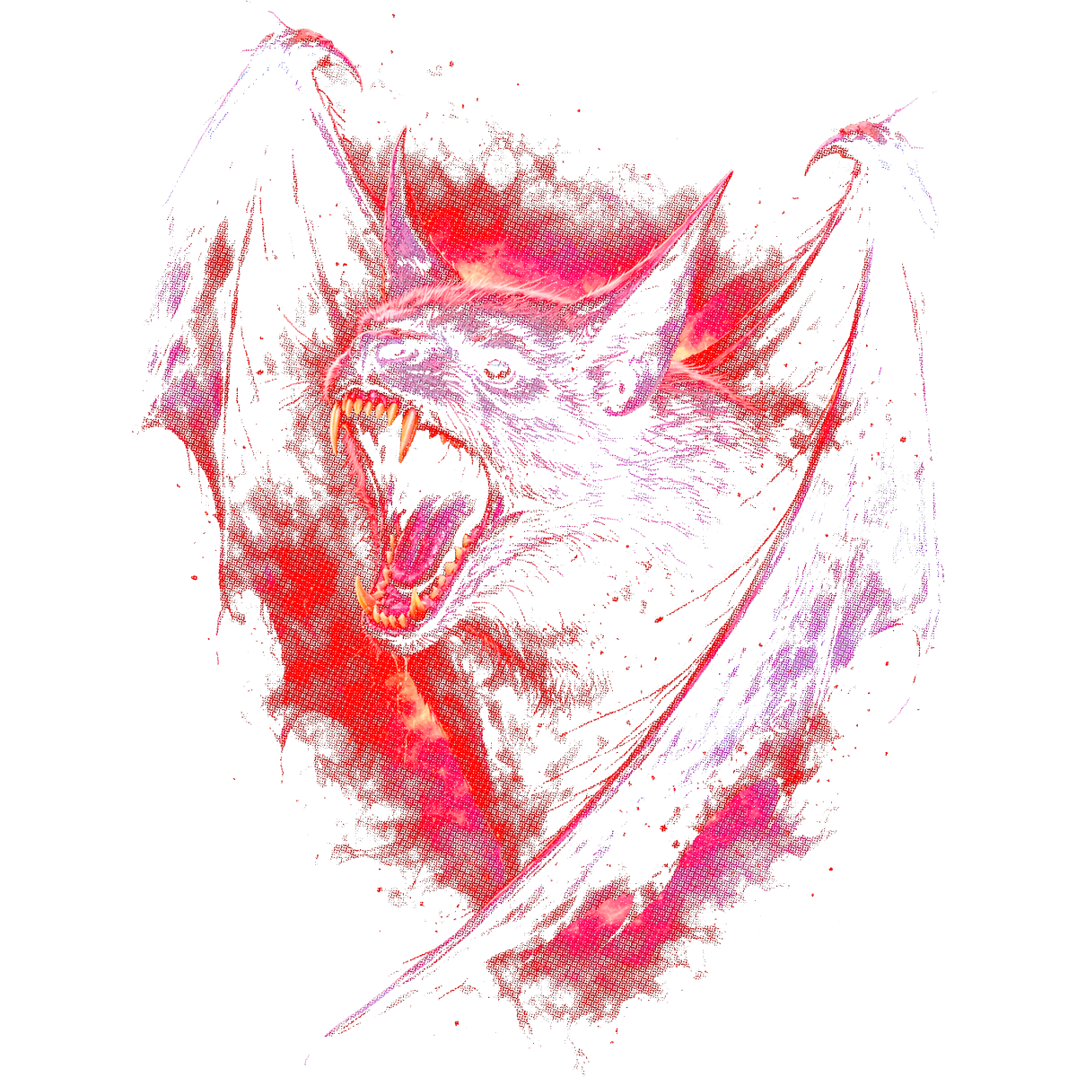 chauve souris ailes déployées gueule ouverte