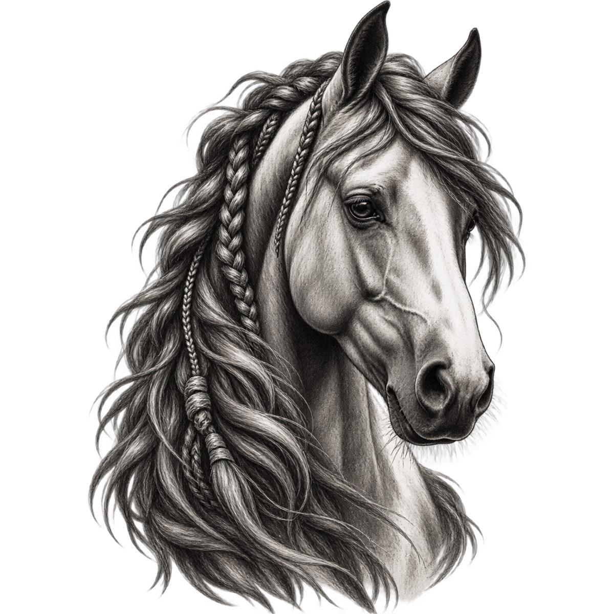 Cheval Criniere Tressee Portrait Majestueux