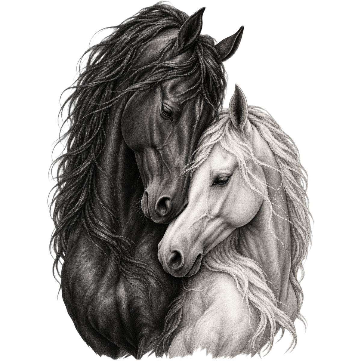 Cheval Duo Tendresse Portrait Monochrome