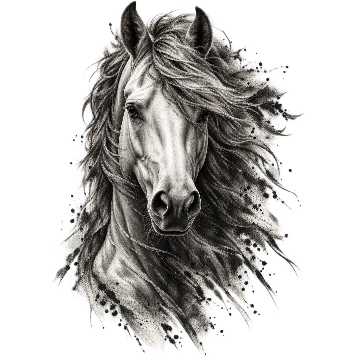 Cheval Fusain Eclate Criniere Dynamique