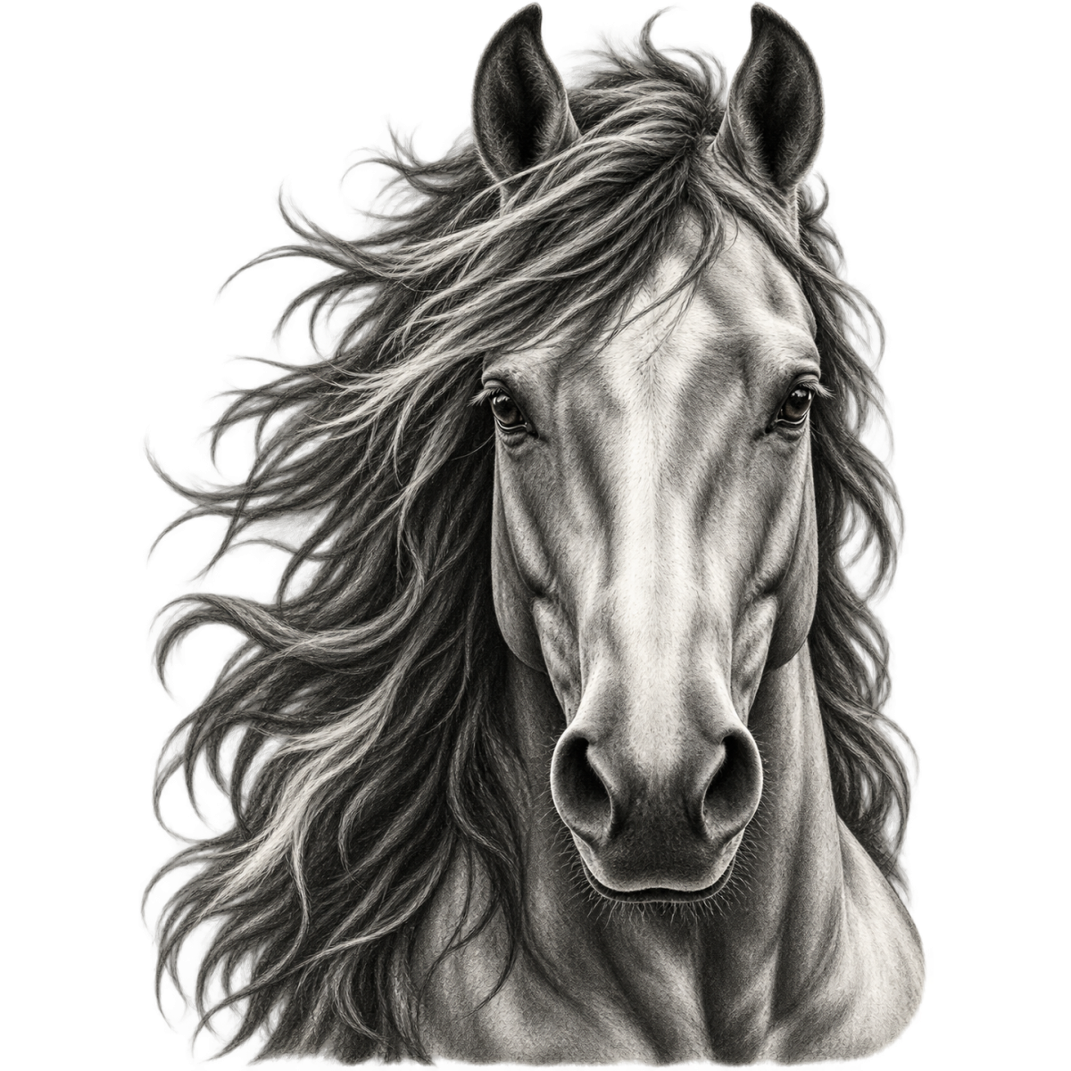 Cheval Portrait Frontal Criniere Sauvage