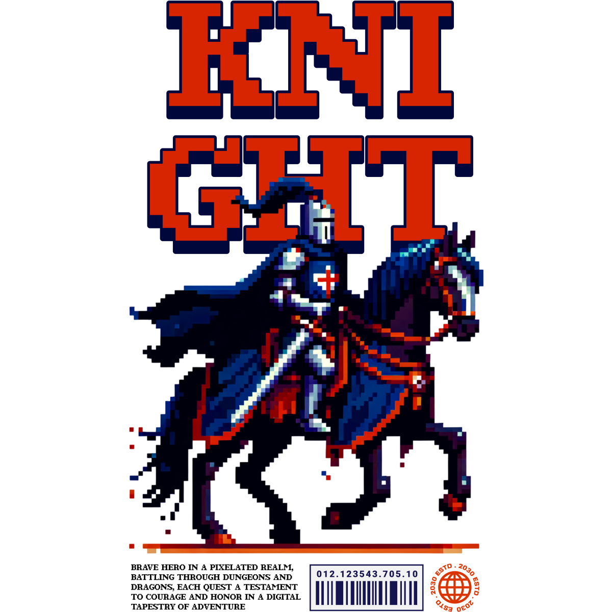 Chevalier pixelisé à cheval médiéval