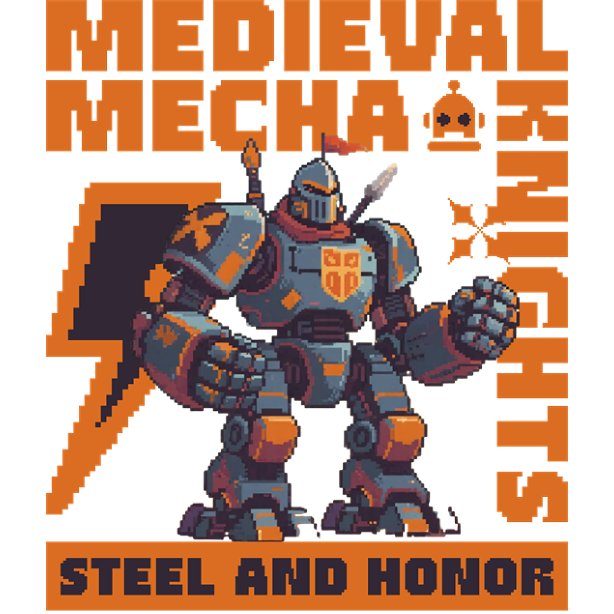 Chevalier robot médiéval pixel art