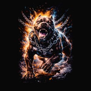 Chien agressif enchaîné enflammé rugissant