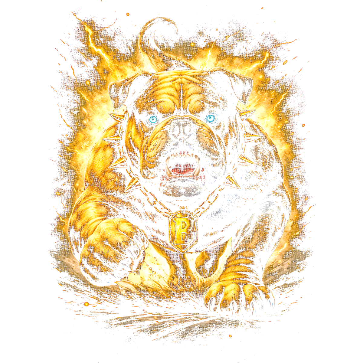 Chien bouledogue collier pique flammes