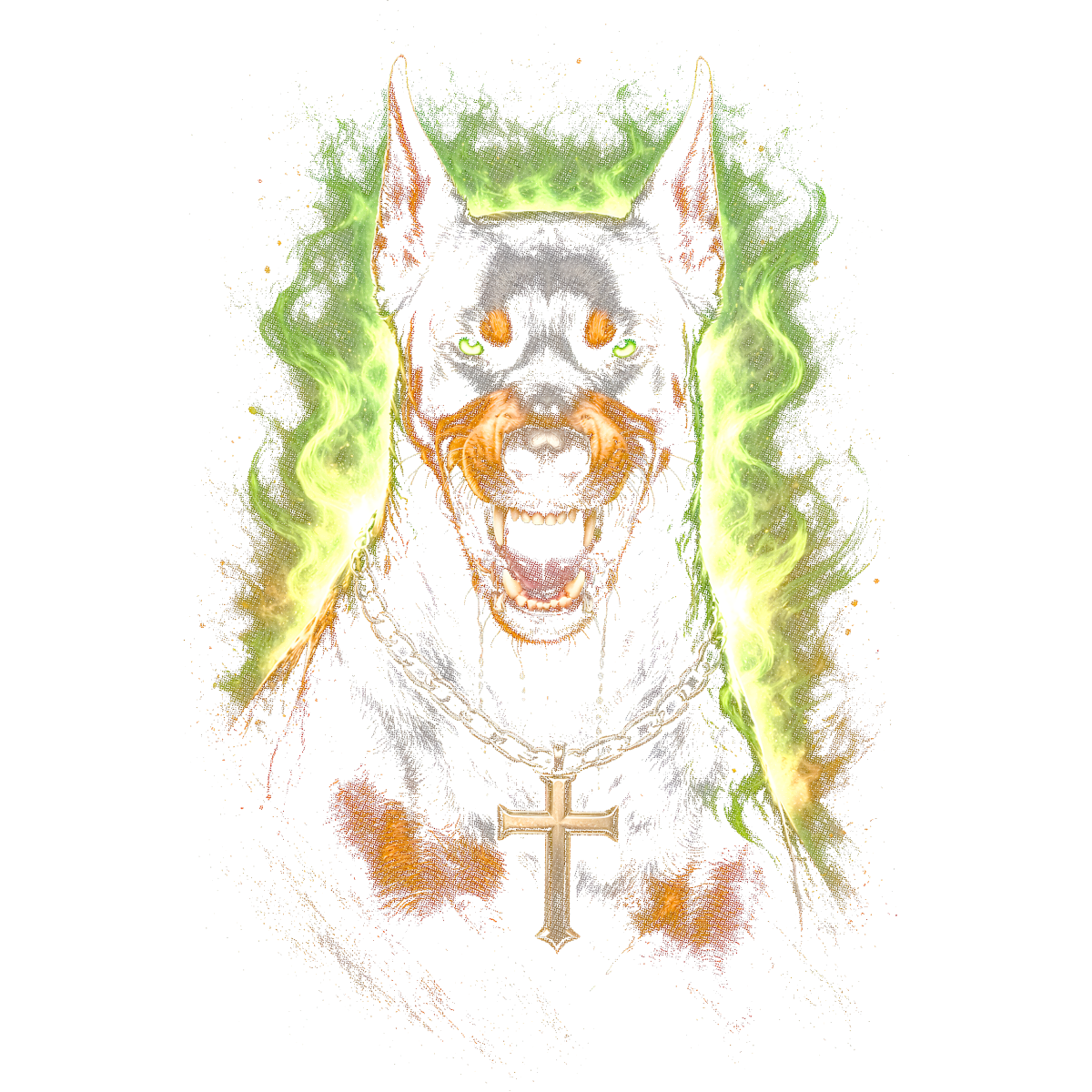 Chien dressé avec collier croix lumineux