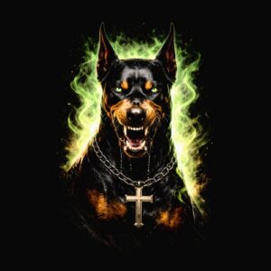 Chien dressé avec collier croix lumineux