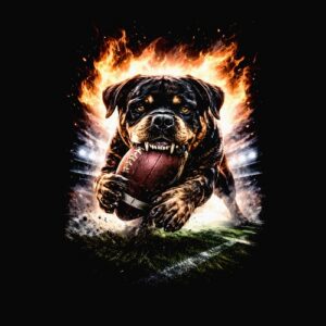 Chien mordant ballon flammes arrière-plan