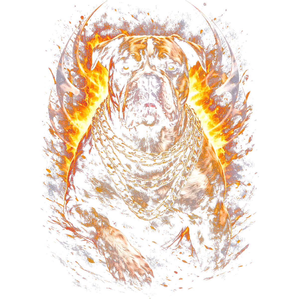 Chien puissant collier flammes art graphique