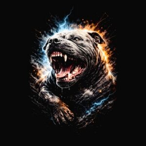 Chien rugissant éclairs feu glace