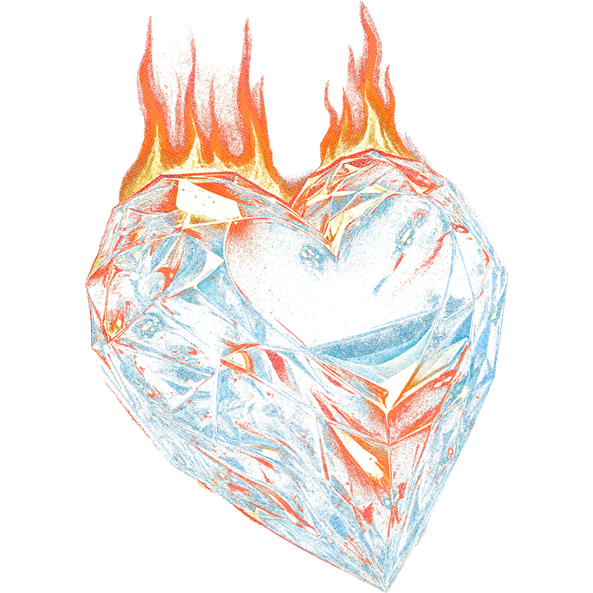 Cœur en diamant avec flammes ardentes