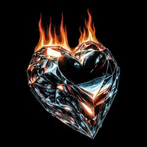 Cœur en diamant avec flammes ardentes