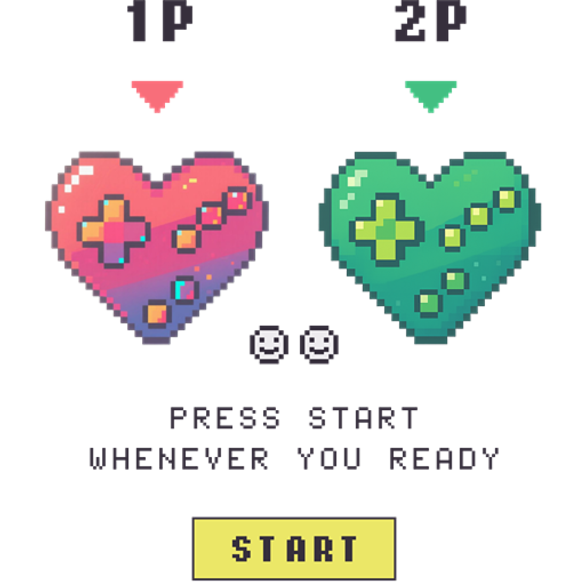 Cœurs manette rétro pixel art start