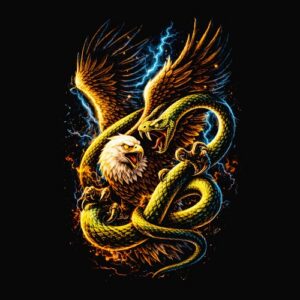 Combat aigle serpent éclairs oranger