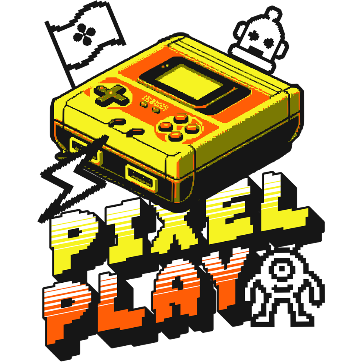 Console de jeu rétro robot pixel drapeau