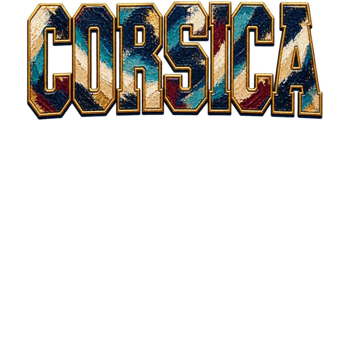 Corsica Lettrage marbré bleu rouge beige Corsica style universitaire