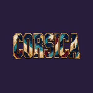 Corsica Lettrage marbré bleu rouge beige Corsica style universitaire