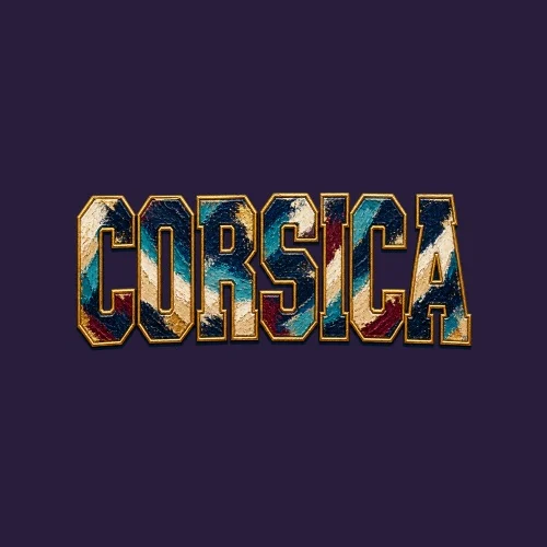 Corsica Lettrage marbré bleu rouge beige Corsica style universitaire