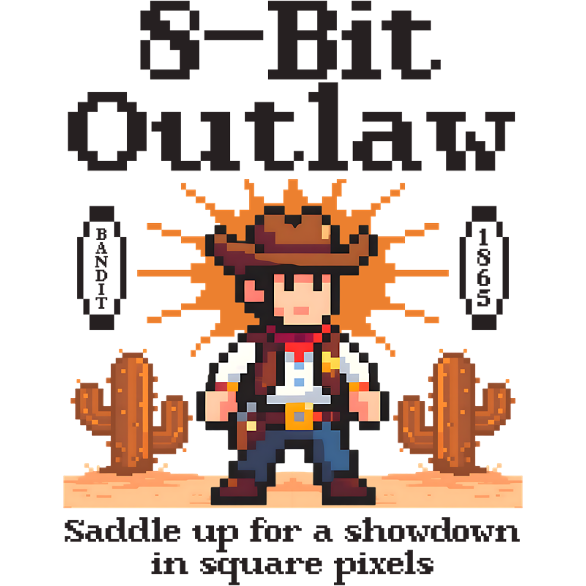 Cowboy pixel art désert cactus duel sur T-shirt