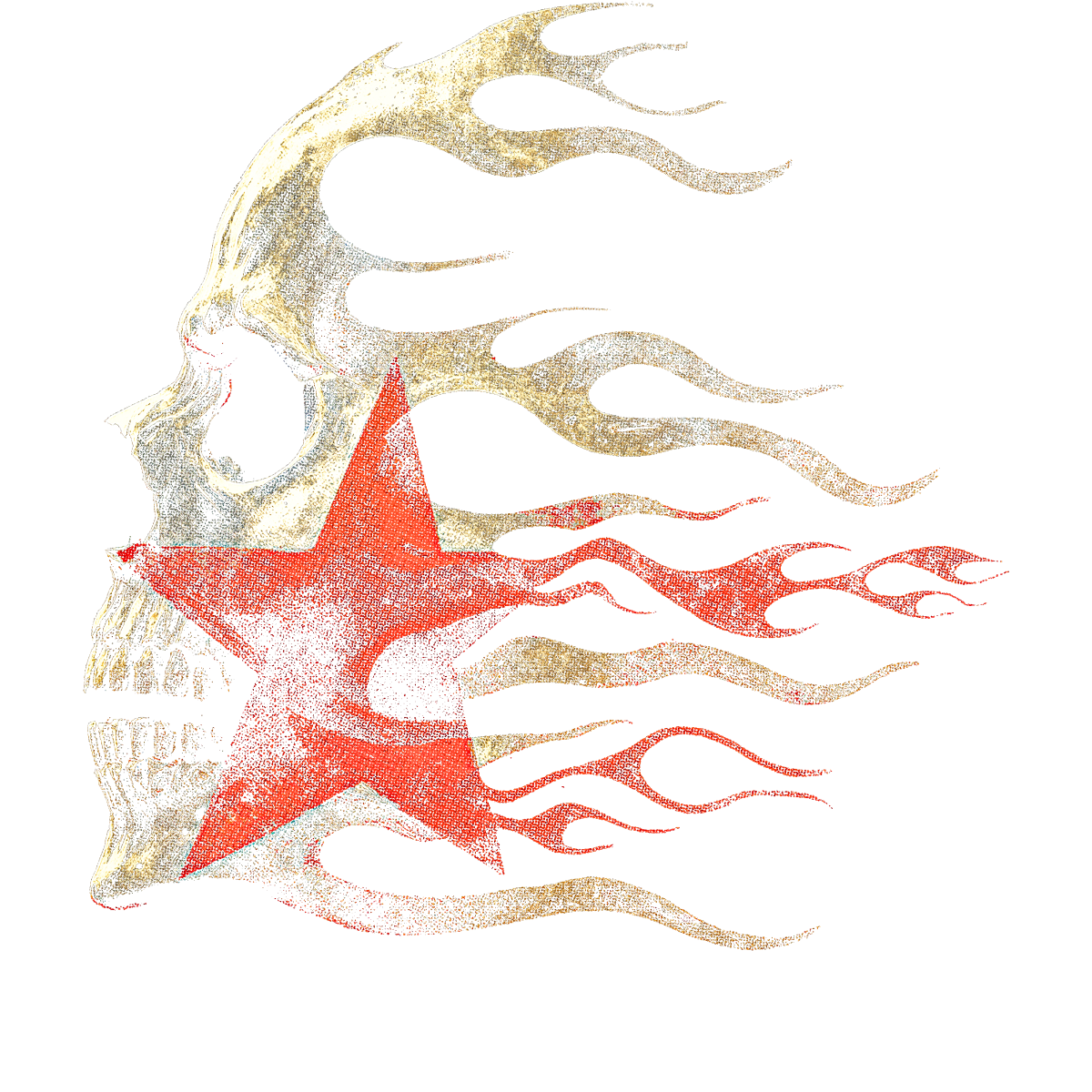 Crâne flamme étoile rouge stylisé